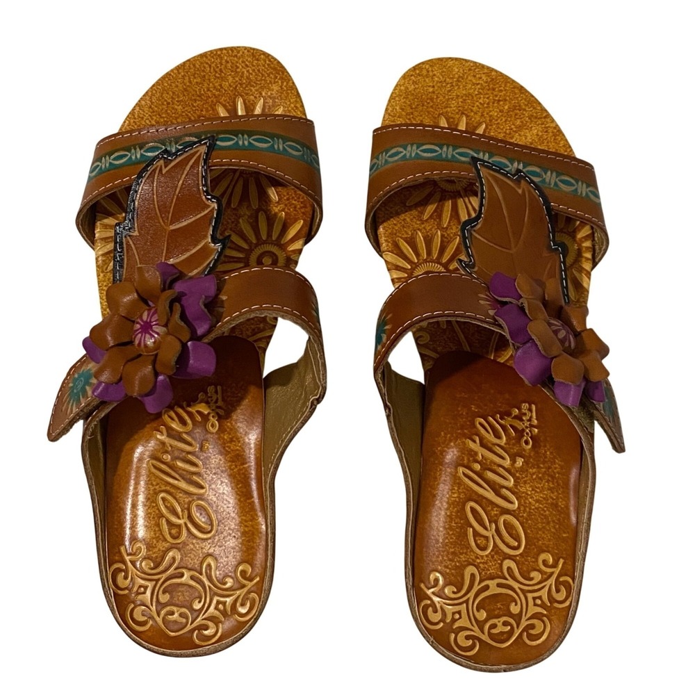 Elite by Corkys COURTNEY Womens Tooled Leather Sandals Sz 6 Resort Cruise Beach